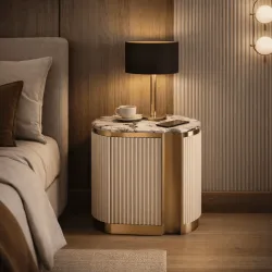 Naktinis staliukas STILI, dešininis, baltas ecru, 60x40x55 cm