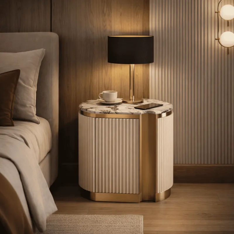 Naktinis staliukas STILI, dešininis, baltas ecru, 60x40x55 cm