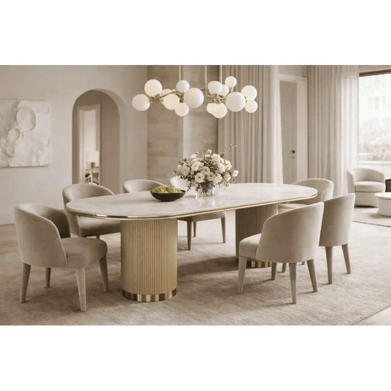 Ovalus valgomojo stalas STILI, aukso, 180x90x75 cm