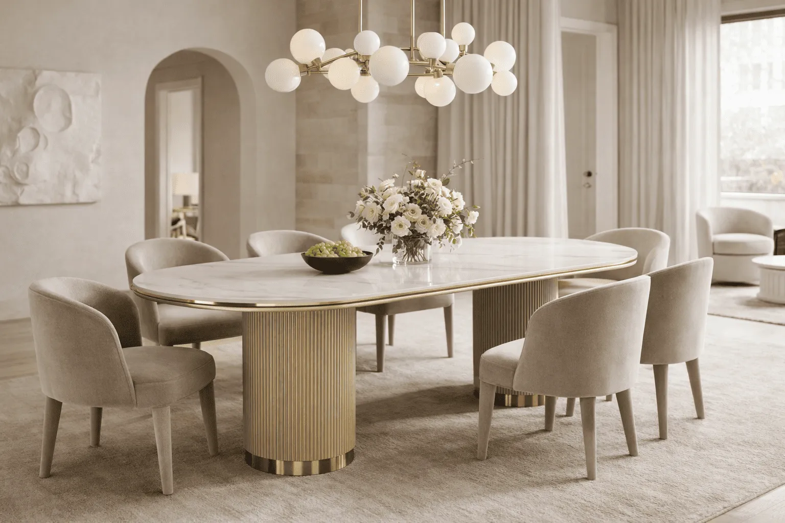 Ovalus valgomojo stalas STILI, aukso, 180x90x75 cm