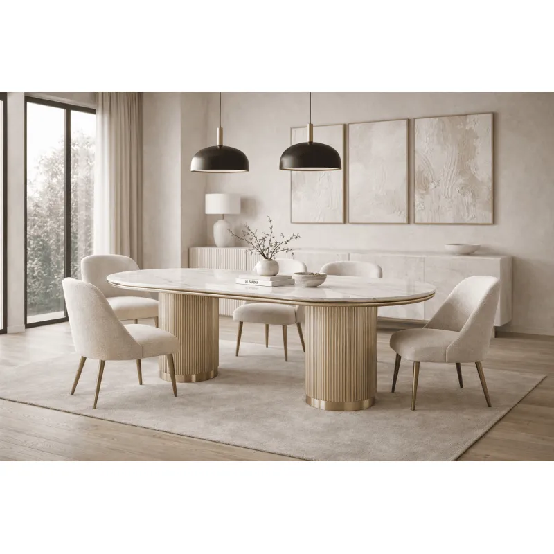 Ovalus valgomojo stalas STILI, aukso, 180x90x75 cm