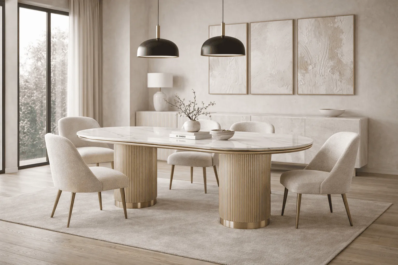 Ovalus valgomojo stalas STILI, aukso, 180x90x75 cm