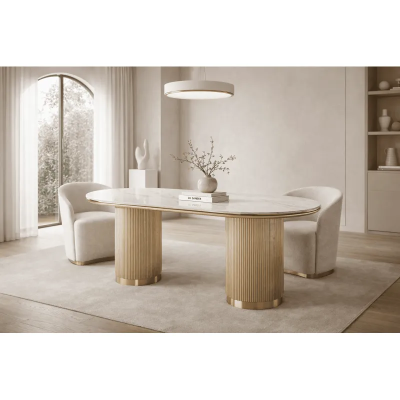 Ovalus valgomojo stalas STILI, aukso, 180x90x75 cm