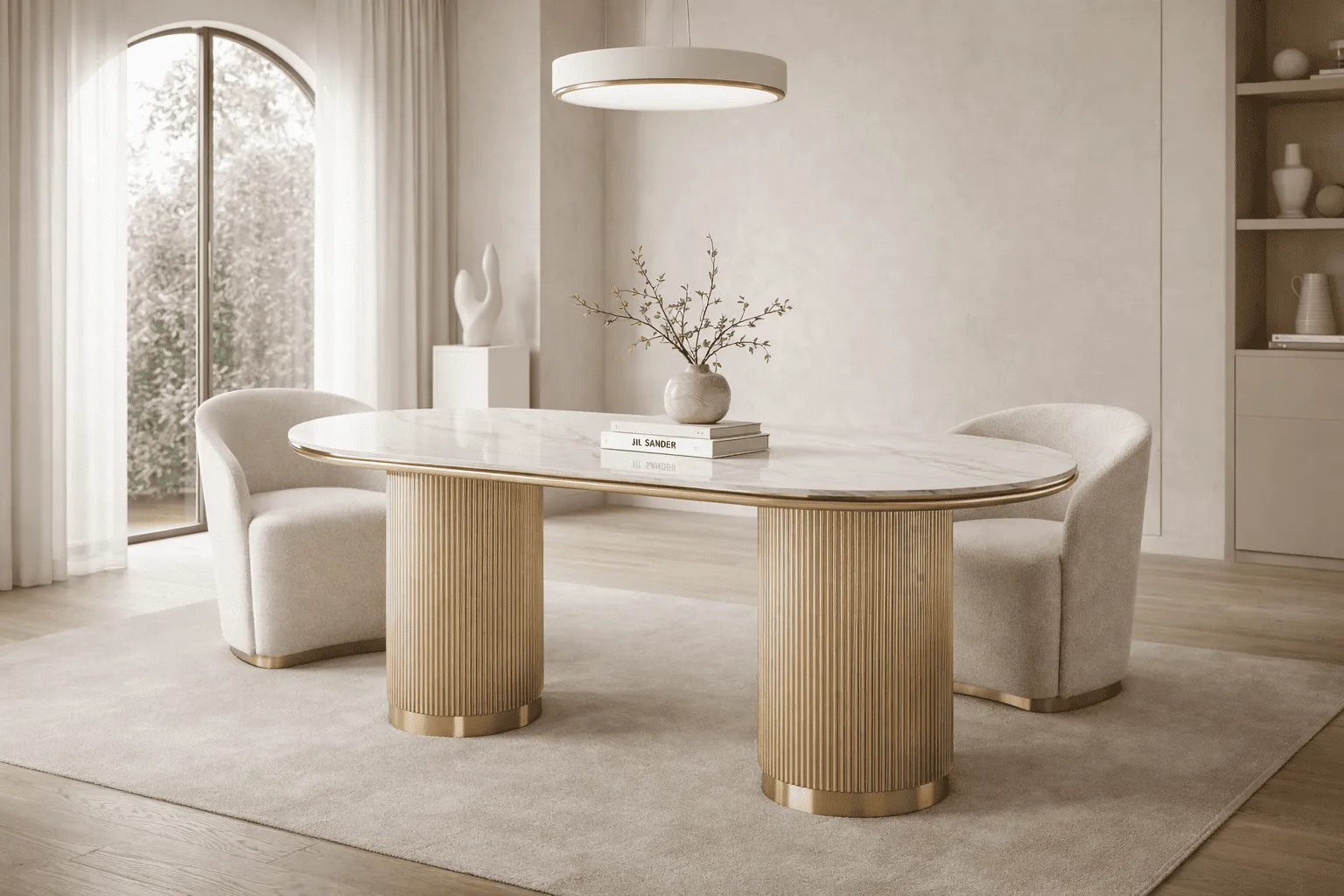 Ovalus valgomojo stalas STILI, aukso, 180x90x75 cm