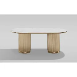 Ovalus valgomojo stalas STILI, aukso, 180x90x75 cm
