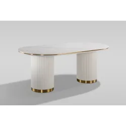 Ovalus valgomojo stalas STILI, baltas ecru, 180x90x75 cm