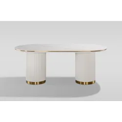 Ovalus valgomojo stalas STILI, baltas ecru, 180x90x75 cm