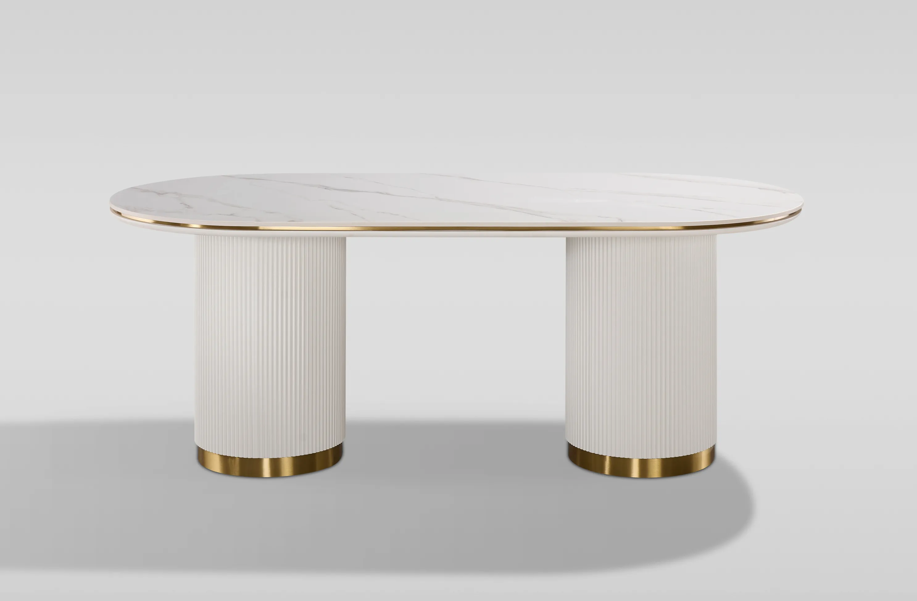 Ovalus valgomojo stalas STILI, baltas ecru, 180x90x75 cm