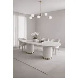 Ovalus valgomojo stalas STILI, baltas ecru, 180x90x75 cm