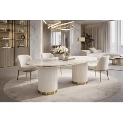 Ovalus valgomojo stalas STILI, baltas ecru, 180x90x75 cm