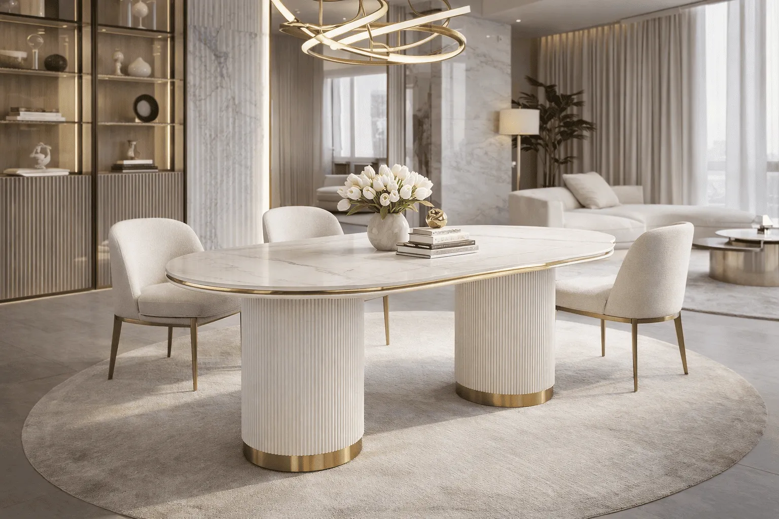 Ovalus valgomojo stalas STILI, baltas ecru, 180x90x75 cm