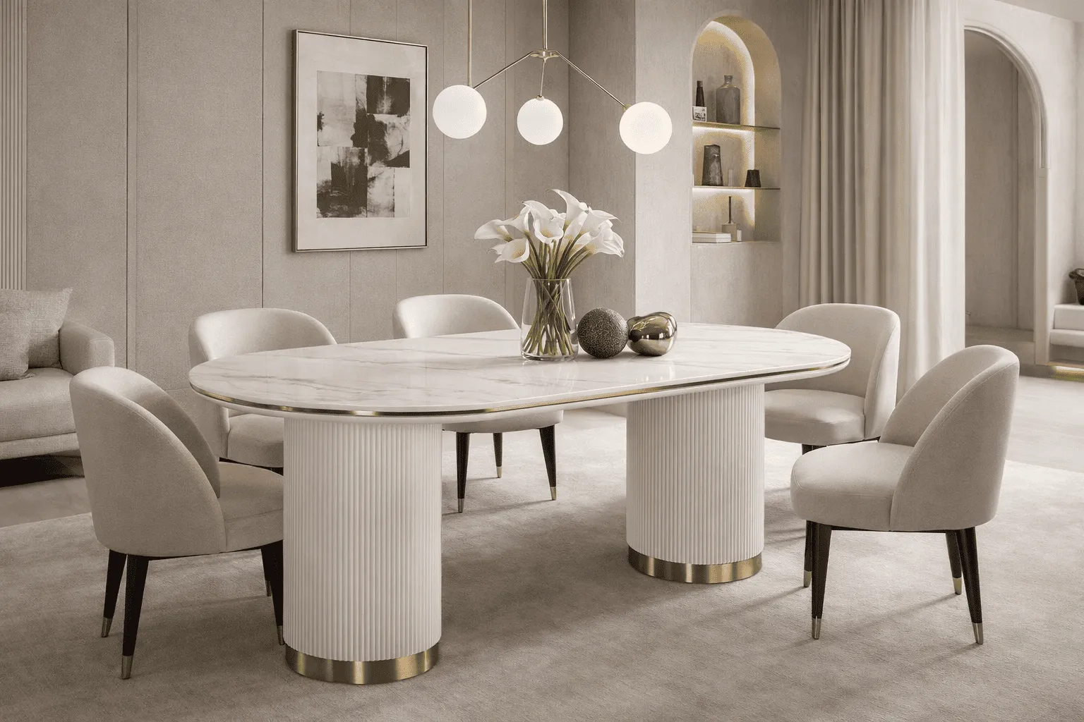 Ovalus valgomojo stalas STILI, baltas ecru, 180x90x75 cm