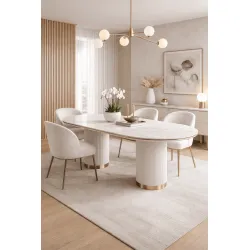 Ovalus valgomojo stalas STILI, baltas ecru, 180x90x75 cm