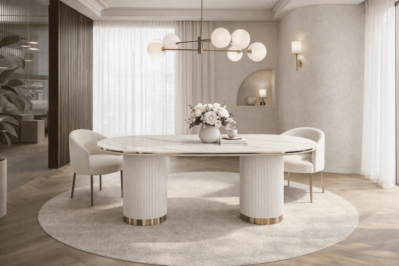 Ovalus valgomojo stalas STILI, baltas ecru, 180x90x75 cm