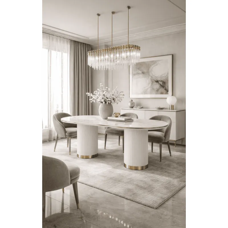 Ovalus valgomojo stalas STILI, baltas ecru, 180x90x75 cm