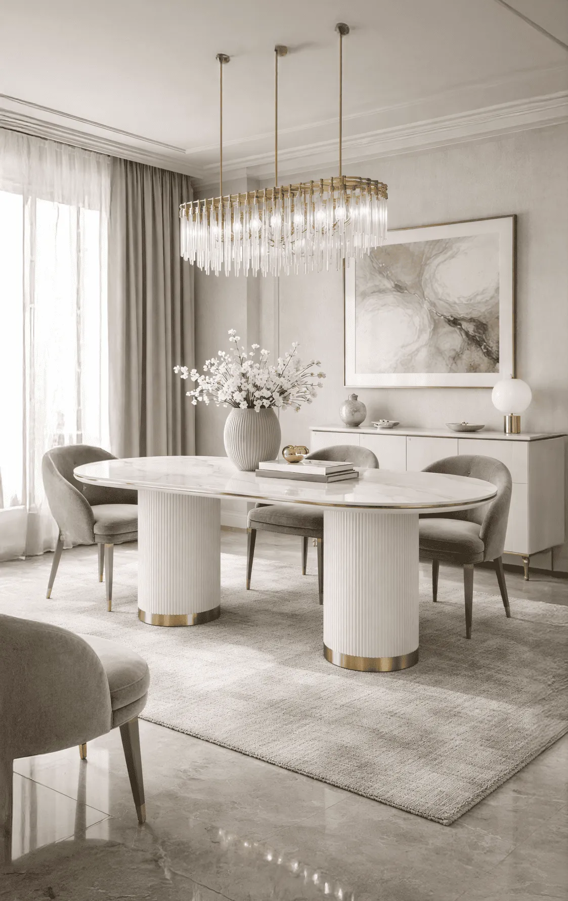 Ovalus valgomojo stalas STILI, baltas ecru, 180x90x75 cm