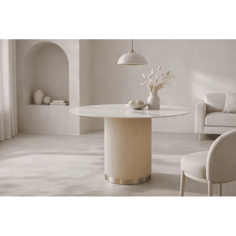 Apvalus valgomojo stalas STILI, aukso, 120x120x75 cm