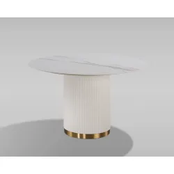 Apvalus valgomojo stalas STILI, baltas ecru, 120x120x75 cm