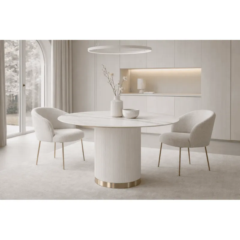 Apvalus valgomojo stalas STILI, baltas ecru, 120x120x75 cm