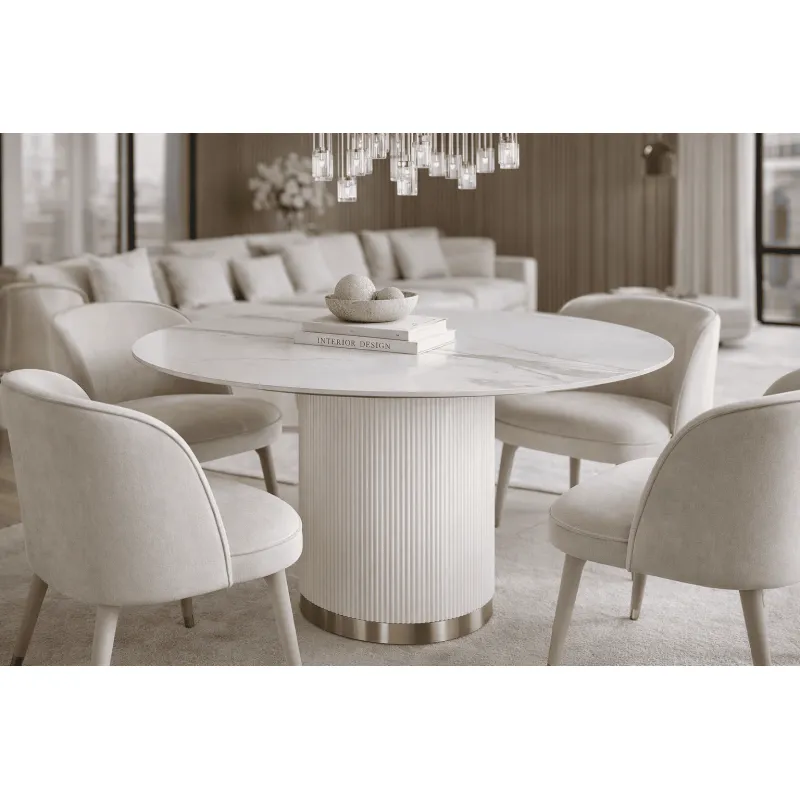 Apvalus valgomojo stalas STILI, baltas ecru, 120x120x75 cm