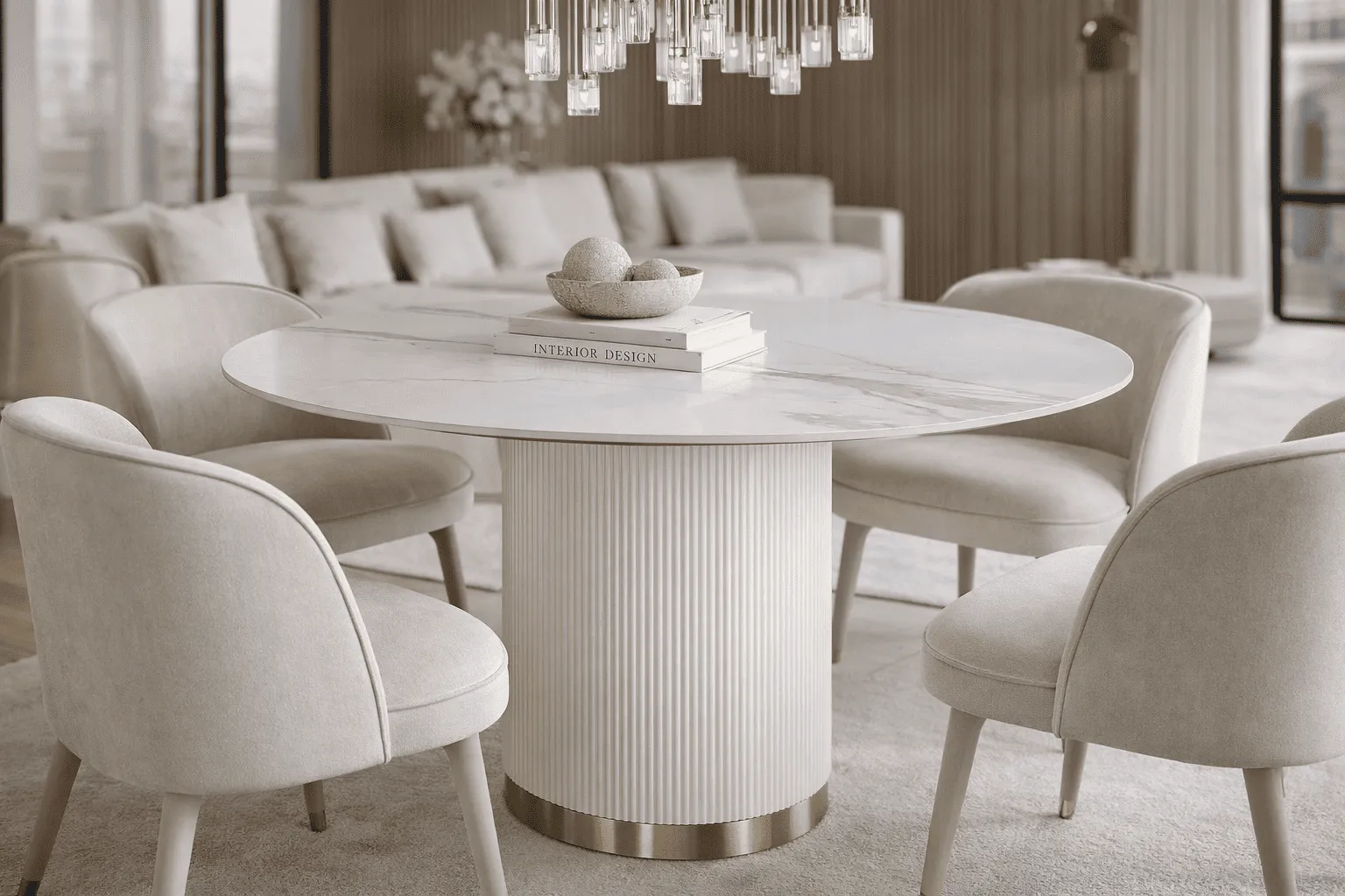 Apvalus valgomojo stalas STILI, baltas ecru, 120x120x75 cm