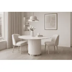 Apvalus valgomojo stalas STILI, baltas ecru, 120x120x75 cm