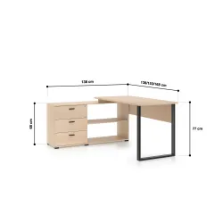 Kampinis biuro stalas ODEL, 138-168x138x75 cm