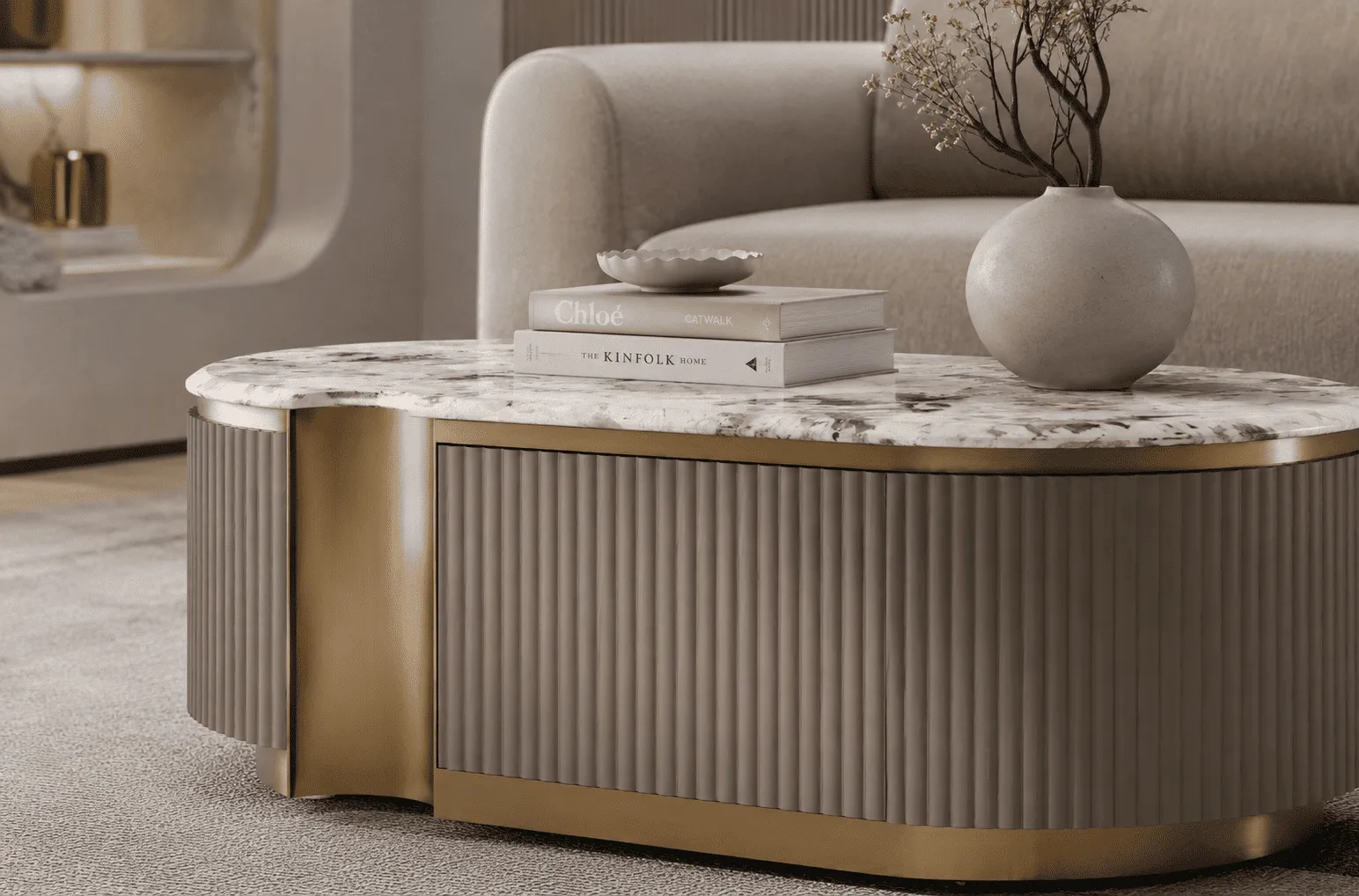 Žurnalinis-kavos staliukas STILI, taupe, 122x60x45 cm