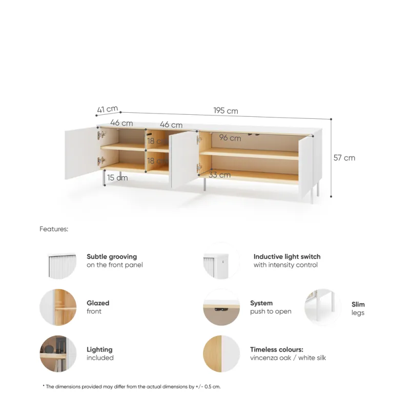 TV spintelė su LED apšvietimu LIBU, 195x41x57 cm