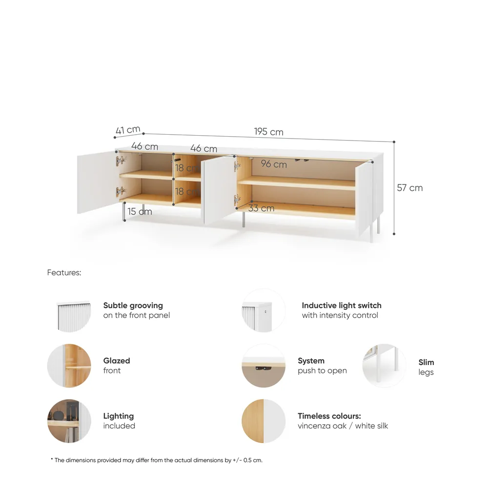 TV spintelė su LED apšvietimu LIBU, 195x41x57 cm