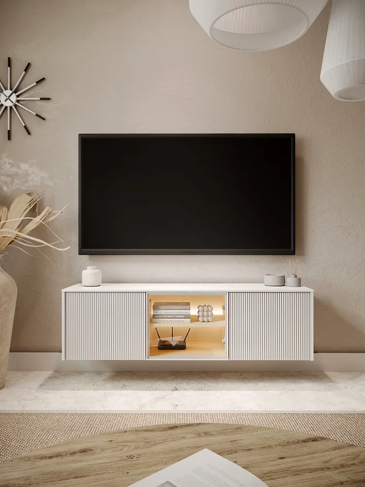 Pakabinama TV spintelė su LED apšvietimu LIBU, 195x41x42 cm