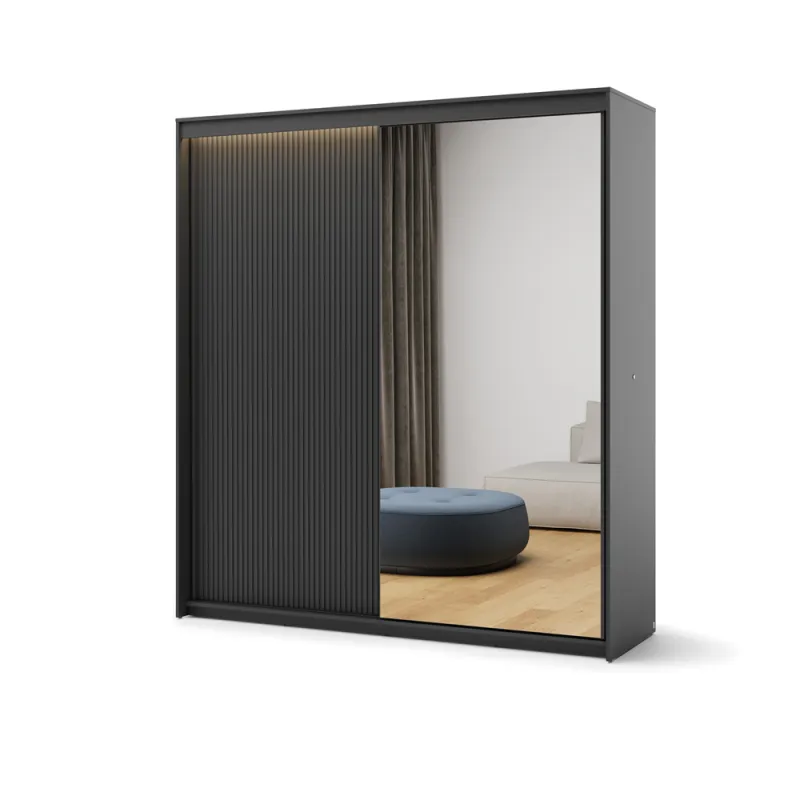 Stumdomų durų spinta su LED apšvietimu TRENA, 200x63x222 cm