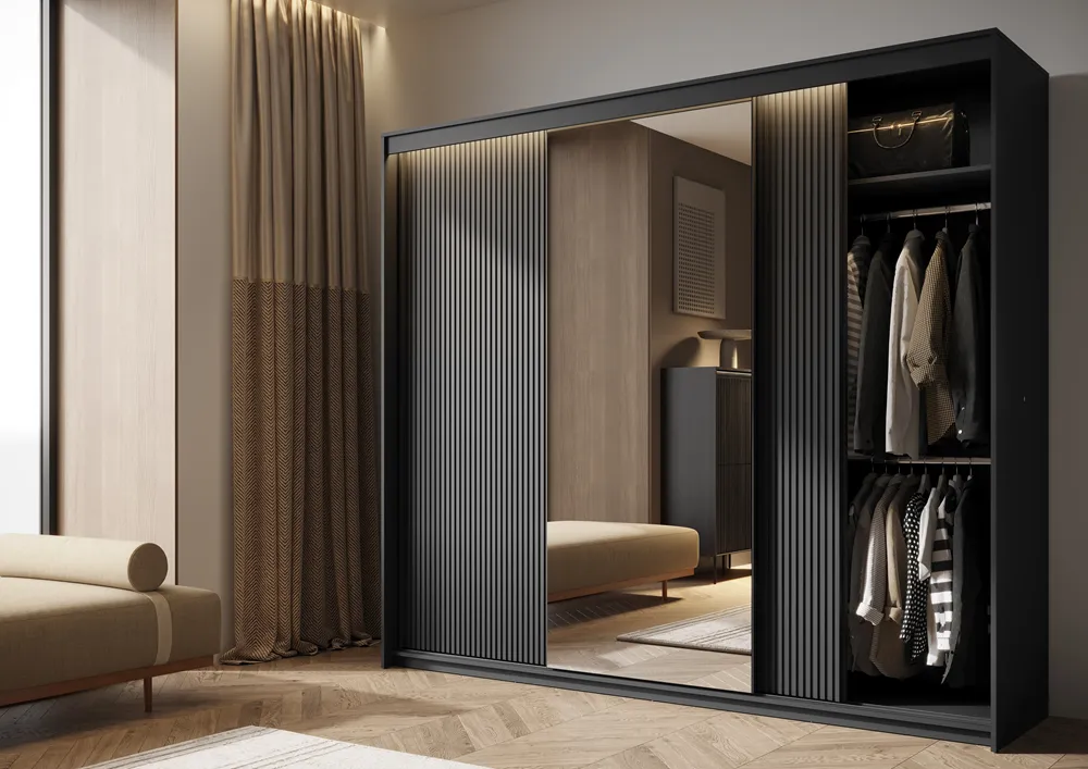 Stumdomų durų spinta su LED apšvietimu TRENA, 250x63x222 cm