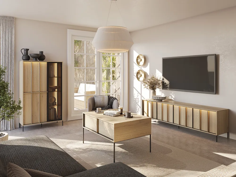 TV spintelė su LED apšvietimu ITAMA, 206x40x56 cm