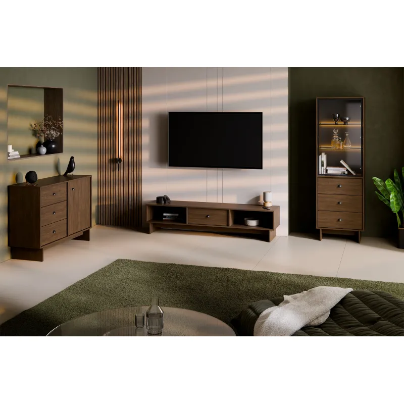 Vitrina su stalčiais ir LED apšvietimu YORANA VILA, 60x40x185 cm