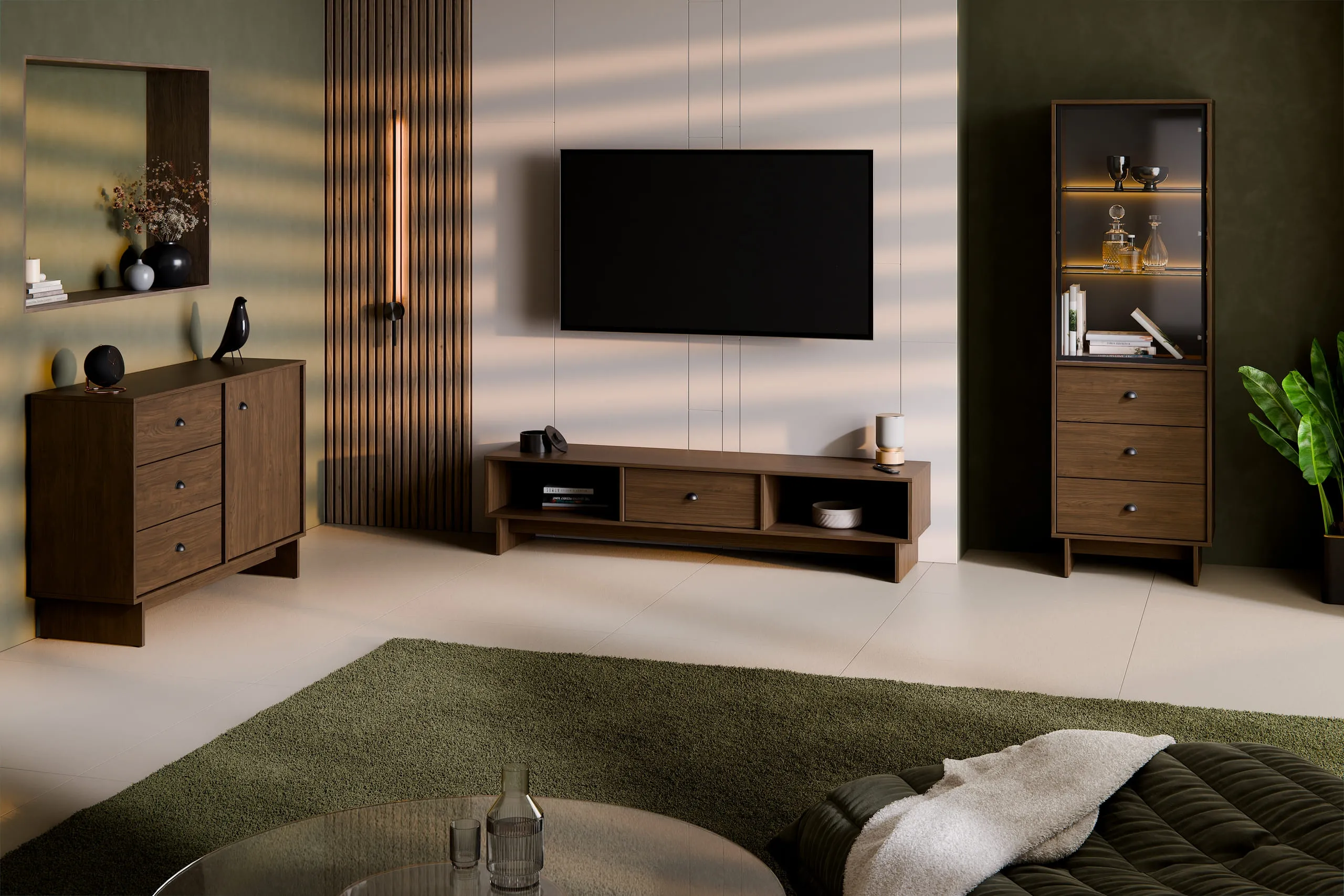 Vitrina su stalčiais ir LED apšvietimu YORANA VILA, 60x40x185 cm