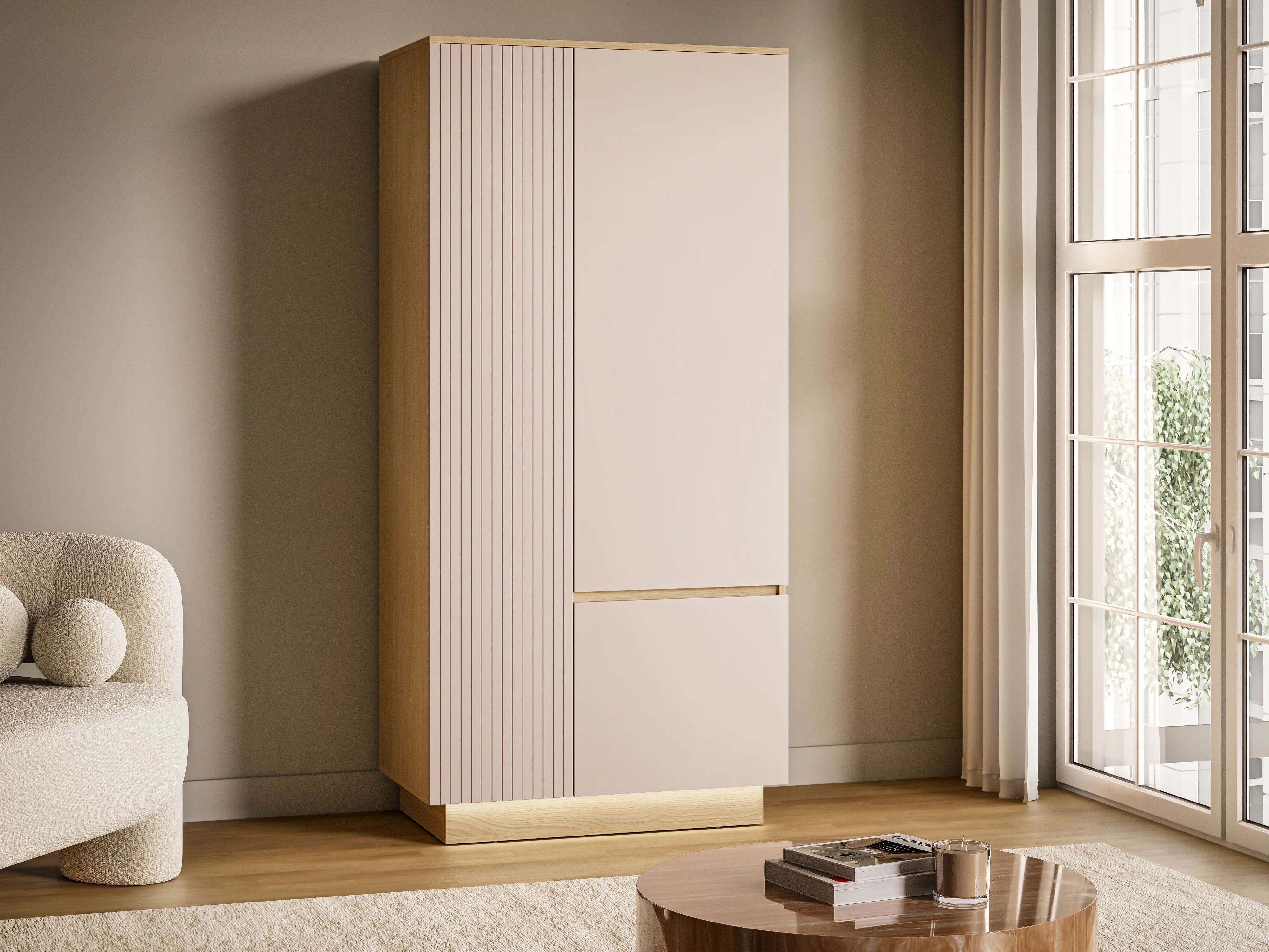 Dvidurė spinta HILA su LED apšvietimu, 90x52x190 cm