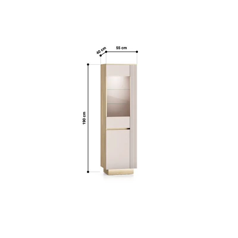 Aukšta vitrina HILA su LED apšvietimu, 55x40x190 cm