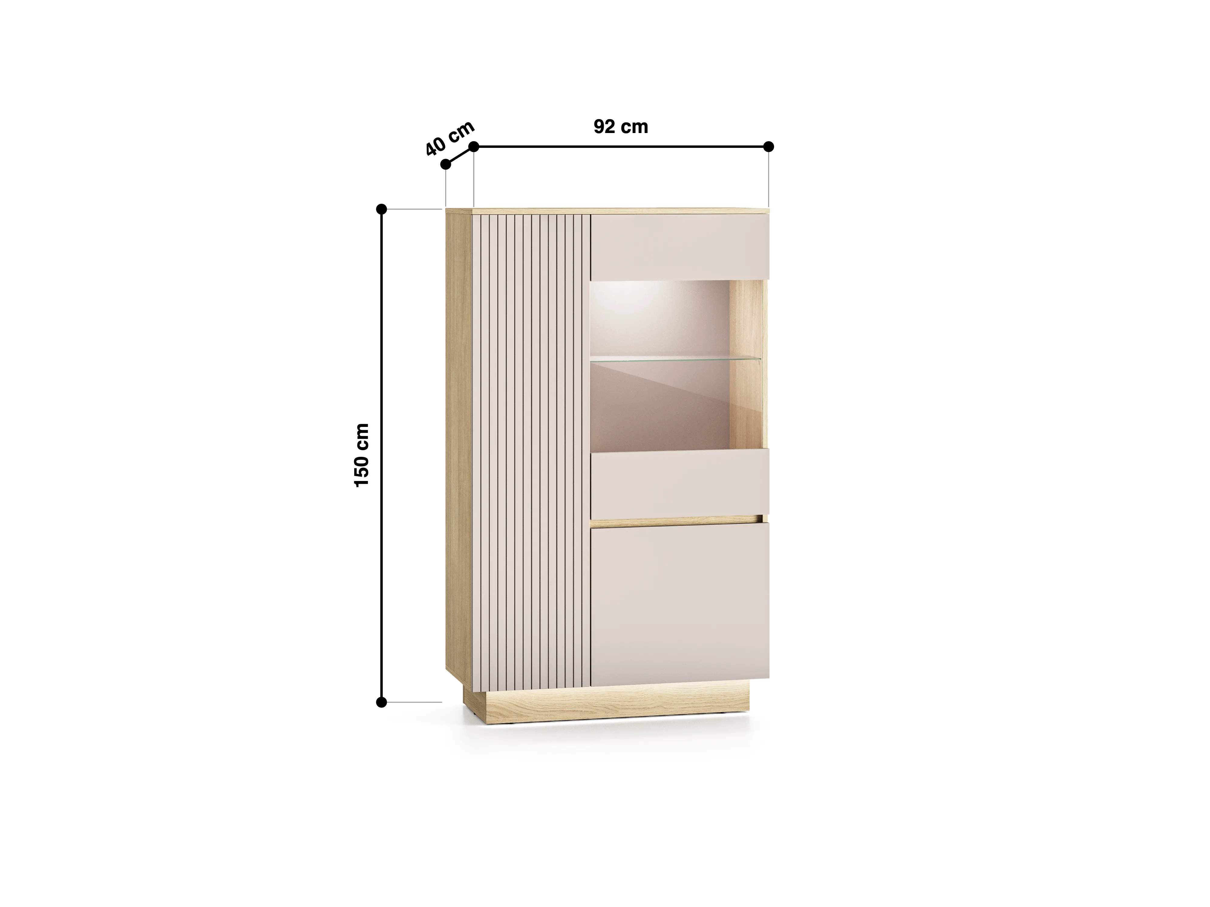 Vitrina HILA su LED apšvietimu, 90x40x150 cm