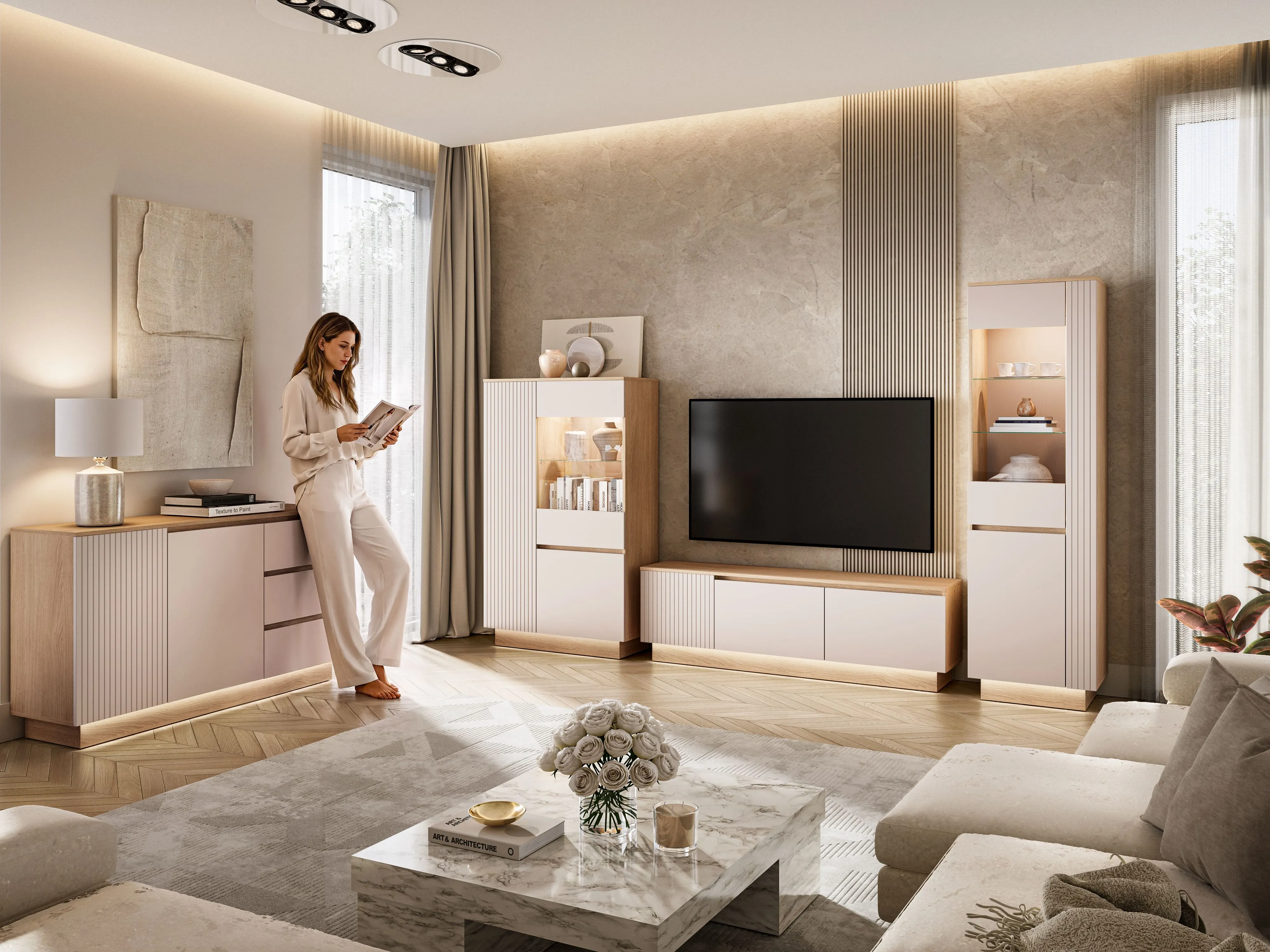 Komoda HILA su LED apšvietimu, 120x40x85 cm
