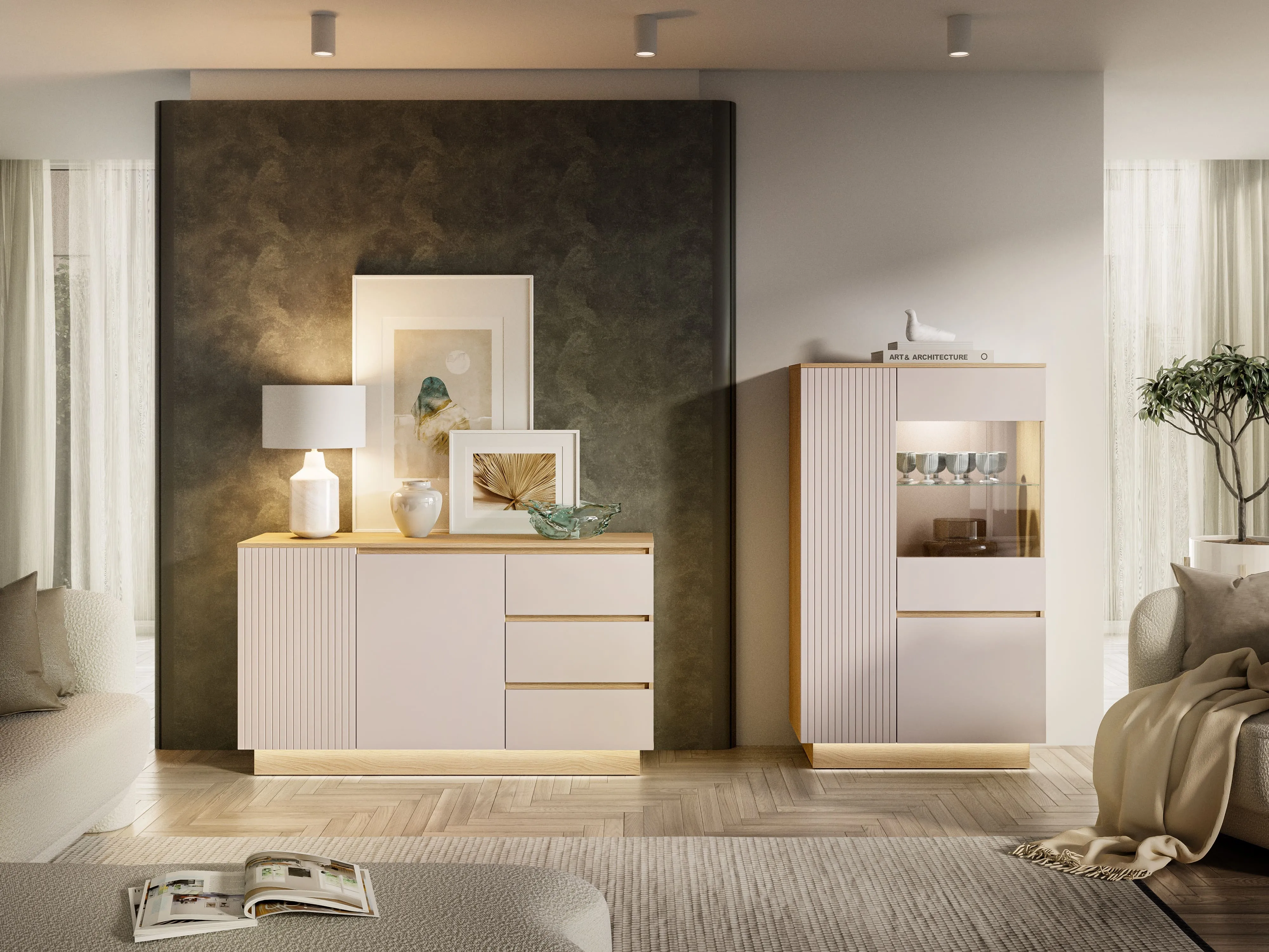 Komoda HILA su LED apšvietimu, 150x40x85 cm