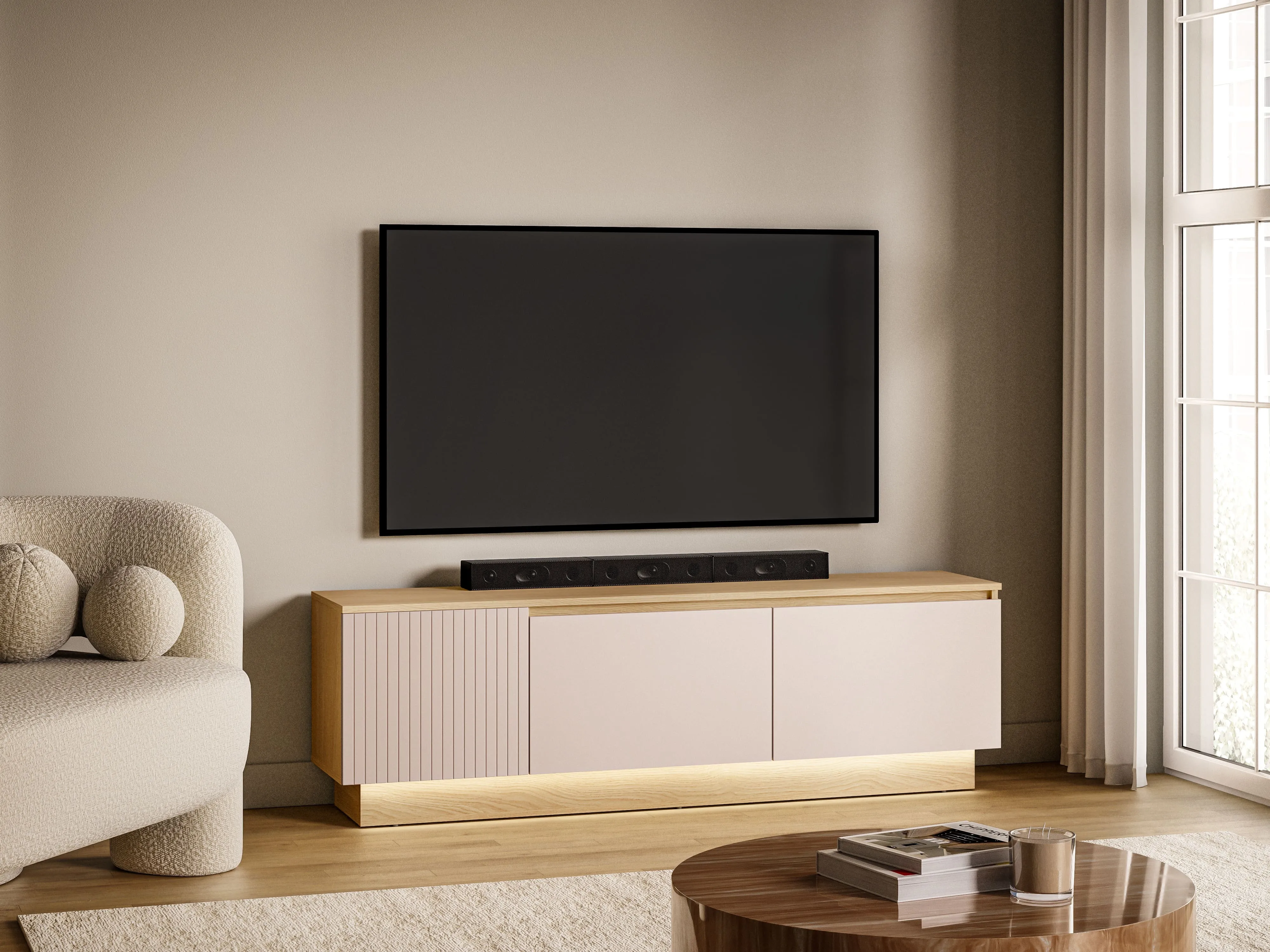 TV spintelė HILA su LED apšvietimu, 150x40x50 cm