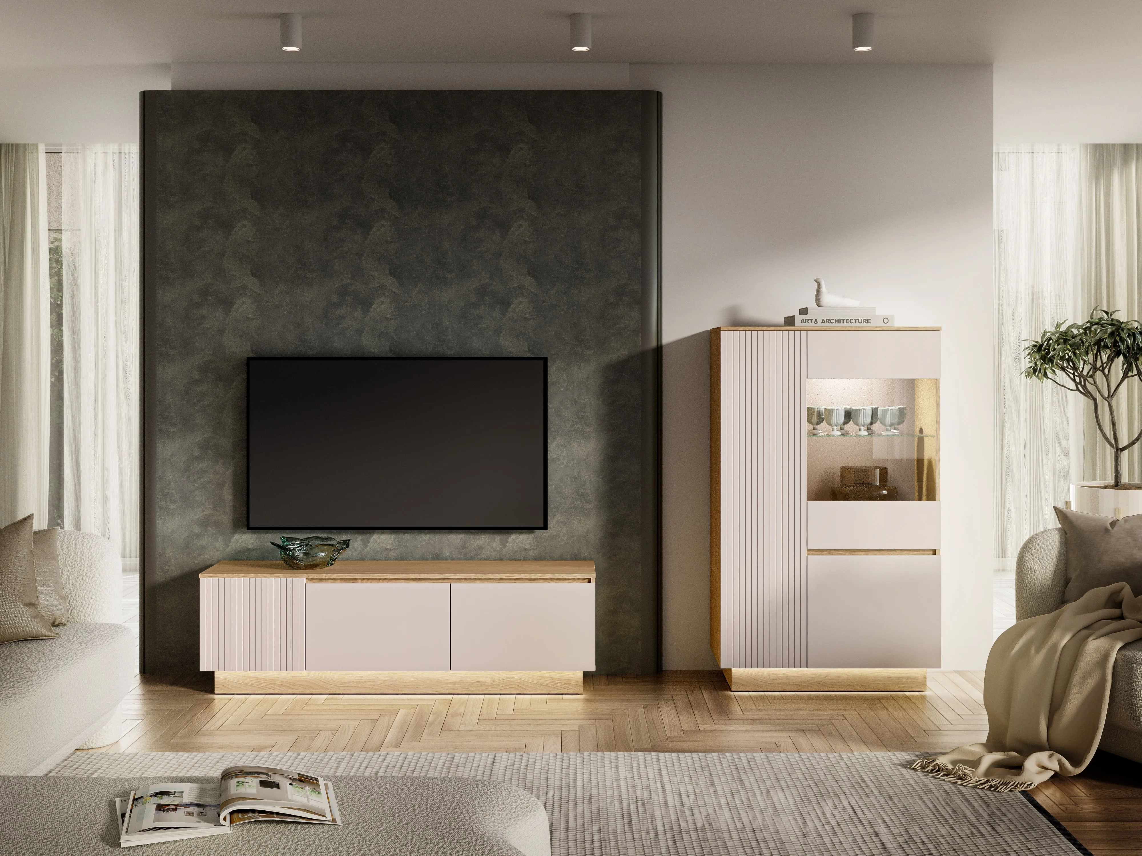 TV spintelė HILA su LED apšvietimu, 150x40x50 cm