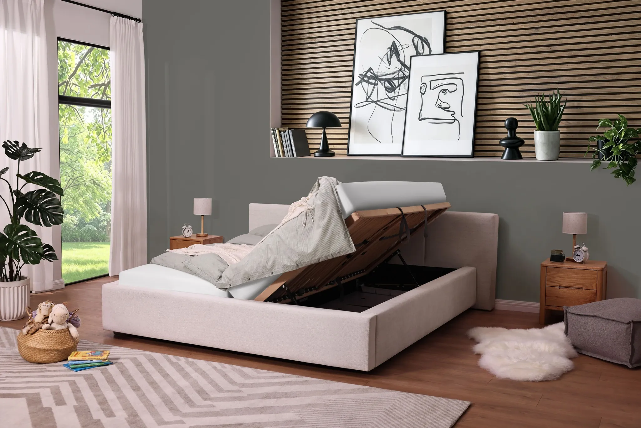 Lova 180x200 cm CAPRIA su patalynės dėže, beige