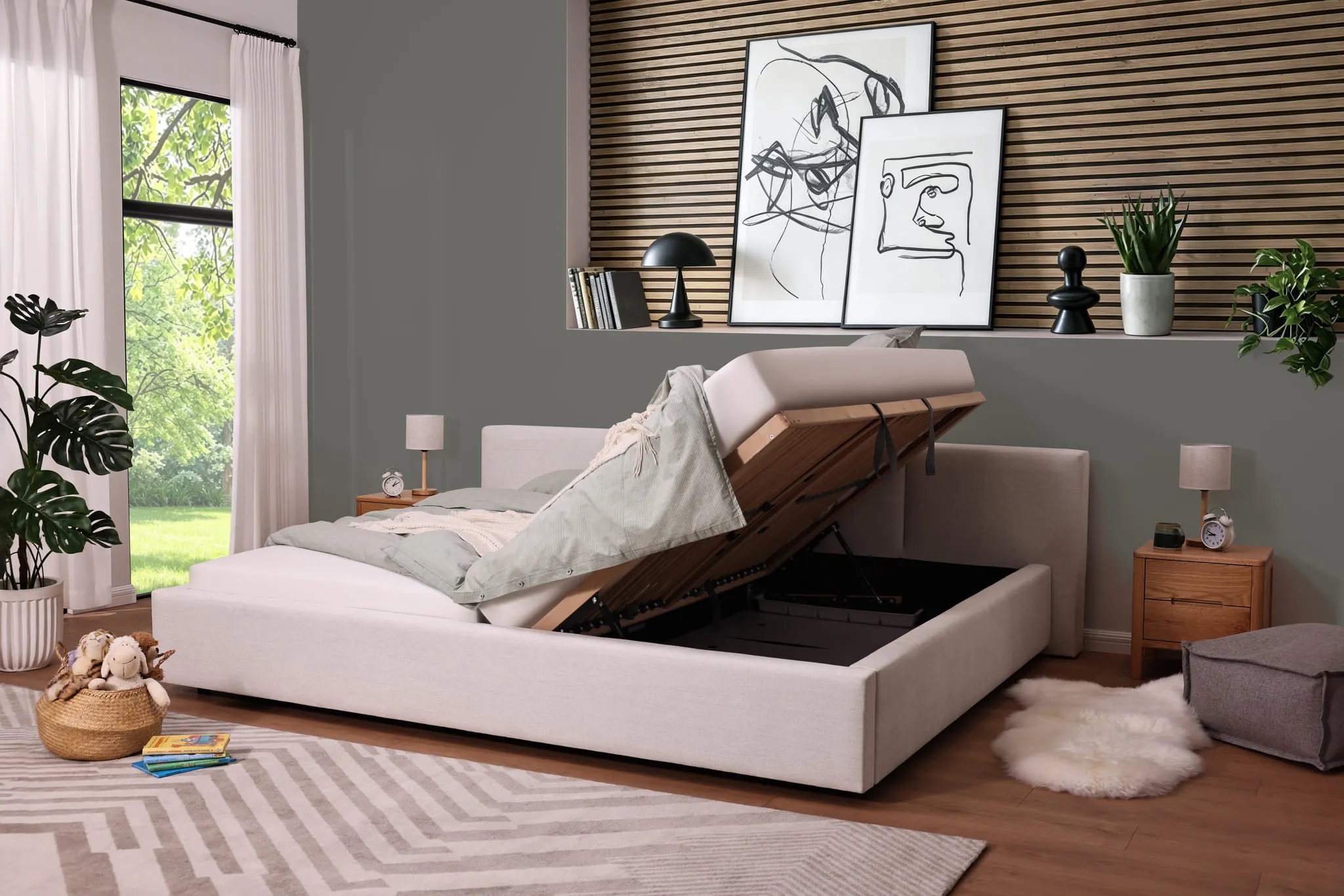 Lova 240x200 cm CAPRIA su patalynės dėže, beige