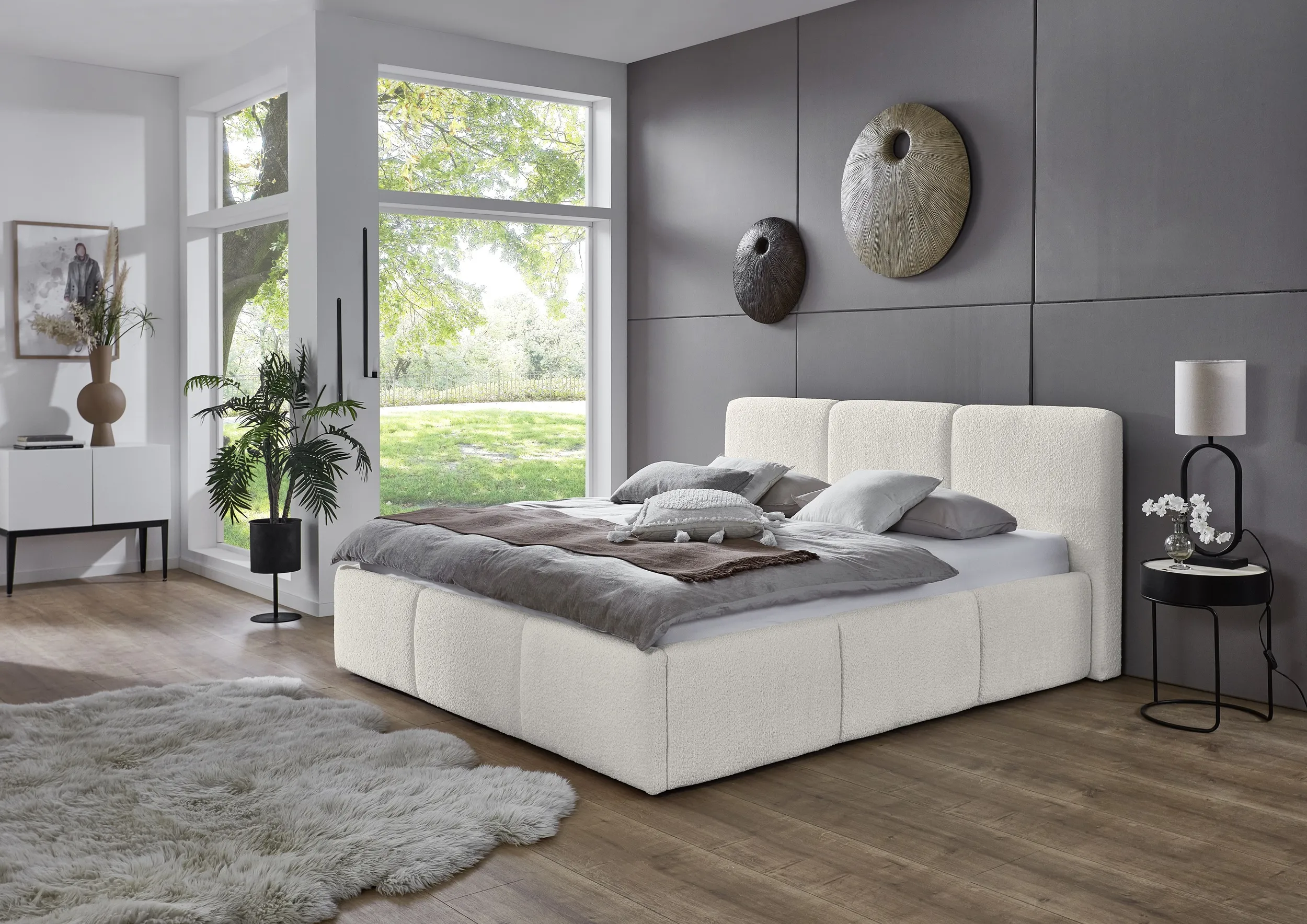 Lova 180x200 cm MERIDI su patalynės dėže, dramblio kaulo