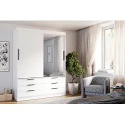 Spinta su veidrodžiu ir stalčiais KERN, balta, 170x65x225 cm