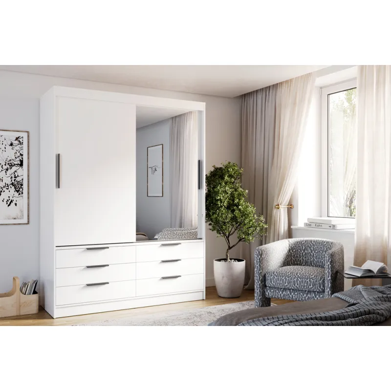 Spinta su veidrodžiu ir stalčiais KERN, balta, 170x65x225 cm