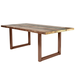 Akacijų medienos masyvo stalas, nerūdijančio plieno kojomis, rudos spalvos